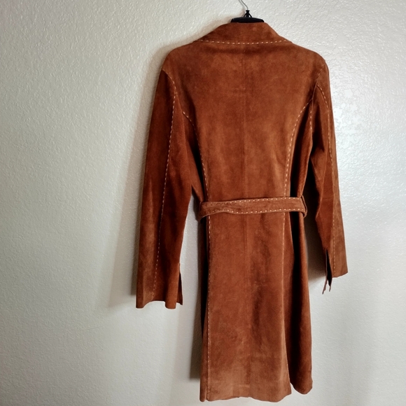 Wilsons Leather Pelle Studio Suede Trench Coat Tan Belted 70s Sz M - Picture 6 of 8